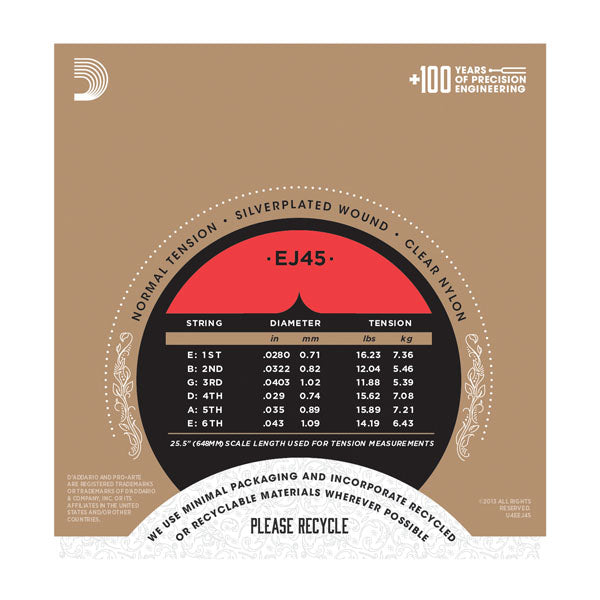 D'Addario EJ45 Silver/Clear Classical Guitar Strings