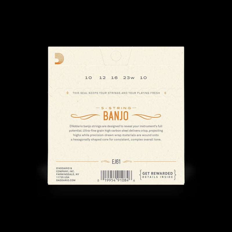 D'Addario EJ61 5-String Banjo Strings Set - Medium .010 - .023 (J61)
