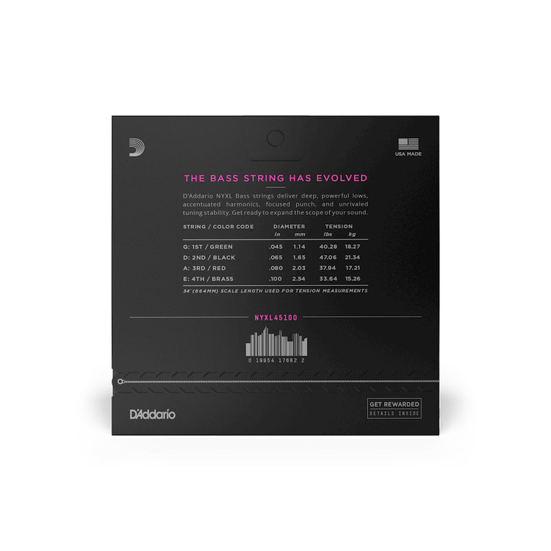 D'Addario NYXL45100 Nickel Wound Bass Guitar Strings, Regular Light, 45-100, Long Scale