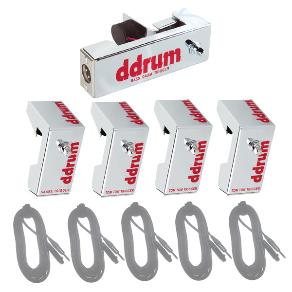 ddrum Chrome Elite 5-Piece Acoustic Triggers Set Bundle with Cables