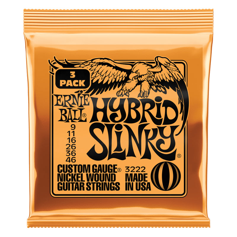 Ernie Ball Hybrid Slinky Nickel Wound Electric Guitar Strings 3 Pack 9-46