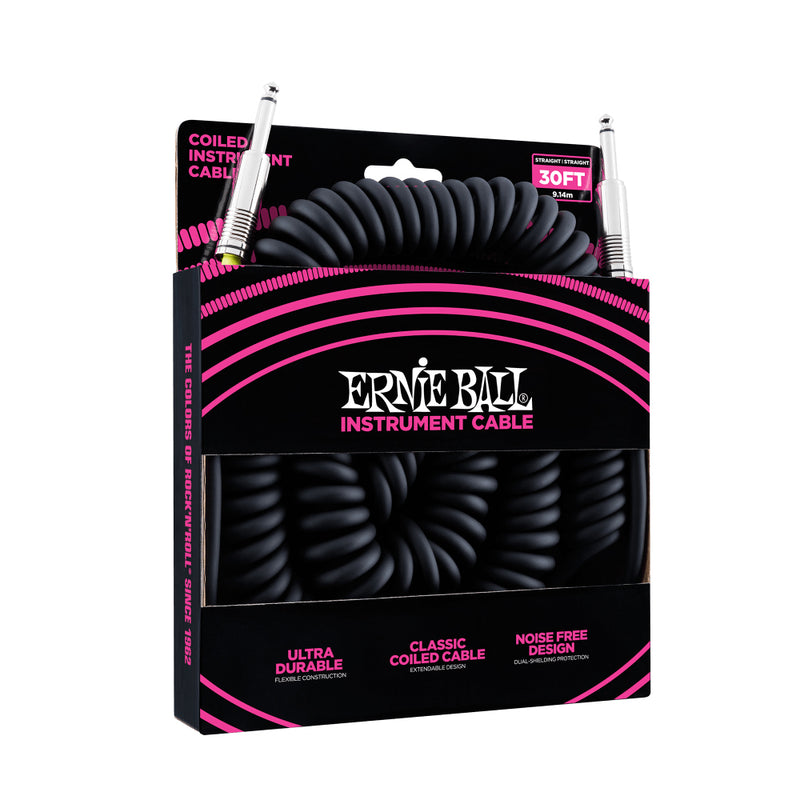 Ernie Ball 30' Coiled Straight-Straight Instrument Cable - Black