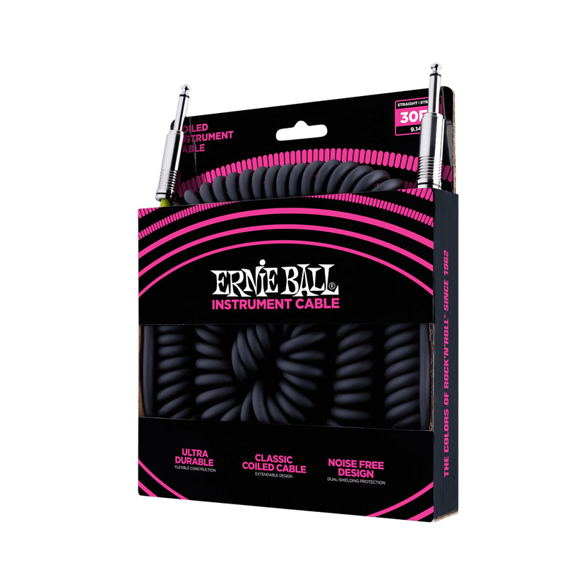 Ernie Ball 30' Coiled Straight-Straight Instrument Cable - Black