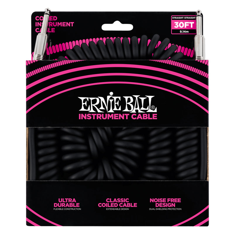 Ernie Ball 30' Coiled Straight-Straight Instrument Cable - Black