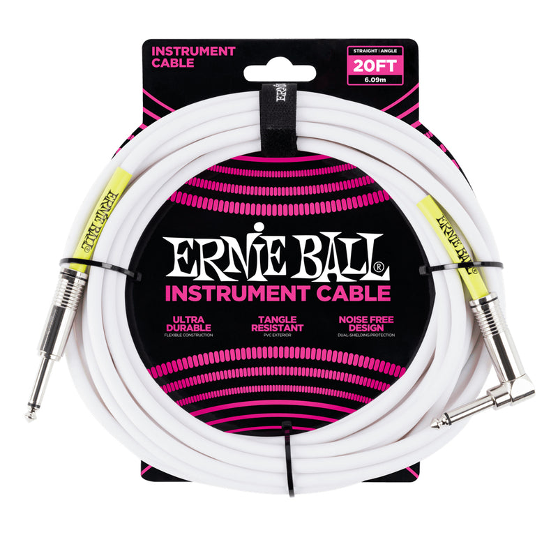Ernie Ball 20' Straight-Angle Instrument Cable - White