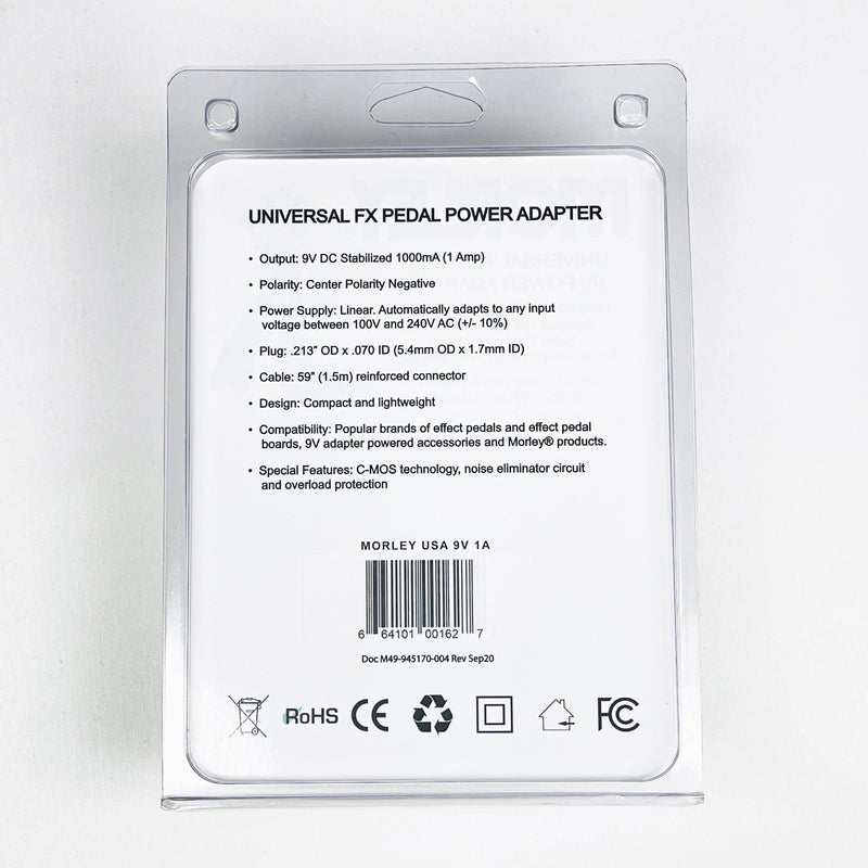 Morley USA 9V 1A Universal Adapter for Guitar Pedals