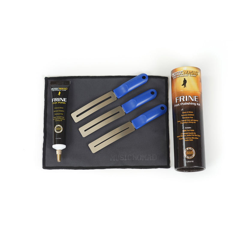 Music Nomad MN124 FRINE Fret Polishing Kit-FRINE Fret Polish, 3 Fretboard Guards, 8''x6'' Cloth