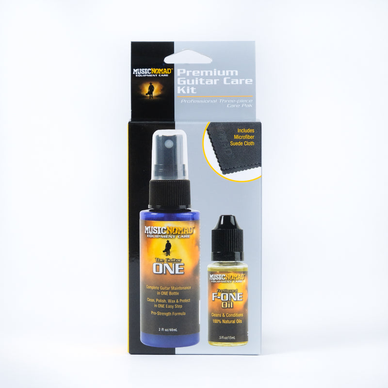Music Nomad MN140 Premium Guitar Care Kit (3 Pak) - Guitar ONE(2 oz.), F-ONE(1/2 oz.), Cloth