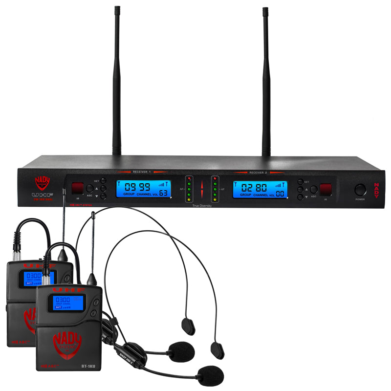 Nady 2W-1KU HM-3 Dual 1000-Channel Professional UHF Wireless System w/ 2 Headset Microphones