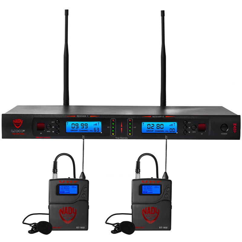 Nady 2W-1KU LT Dual 1000-Channel Professional UHF Wireless System with 2 Lapel/lavalier Microphones