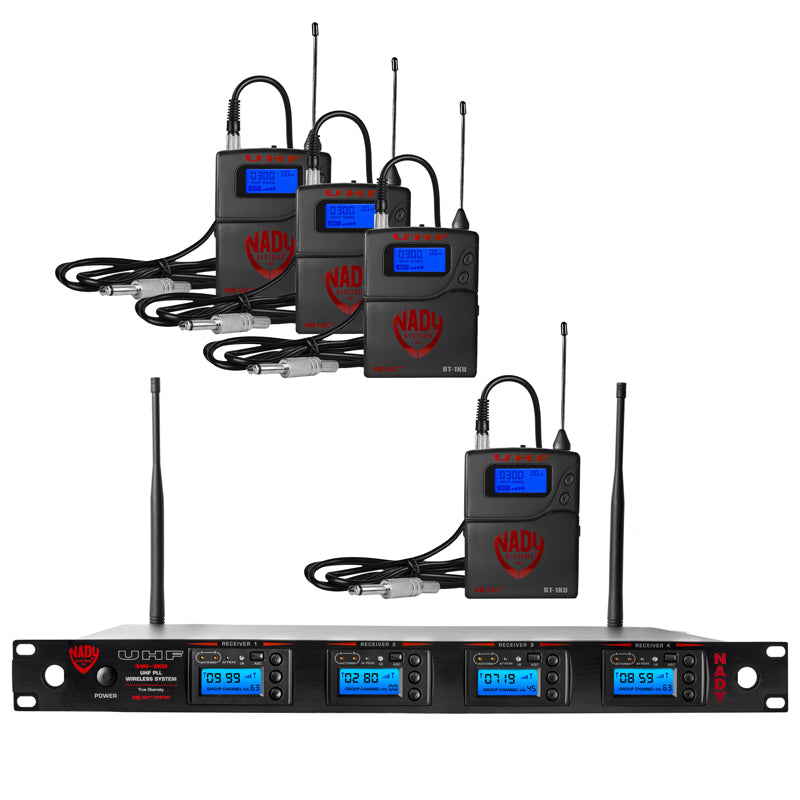 Nady 4W-1KU GT Quad 1000-Channel Professional UHF Wireless System with 4 Guitar/Instrument Bodypacks