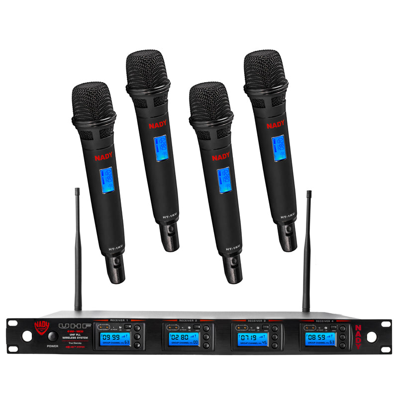 Nady 4W-1KU HT Quad 1000-Channel Professional UHF Wireless System with 4 Handheld Microphones