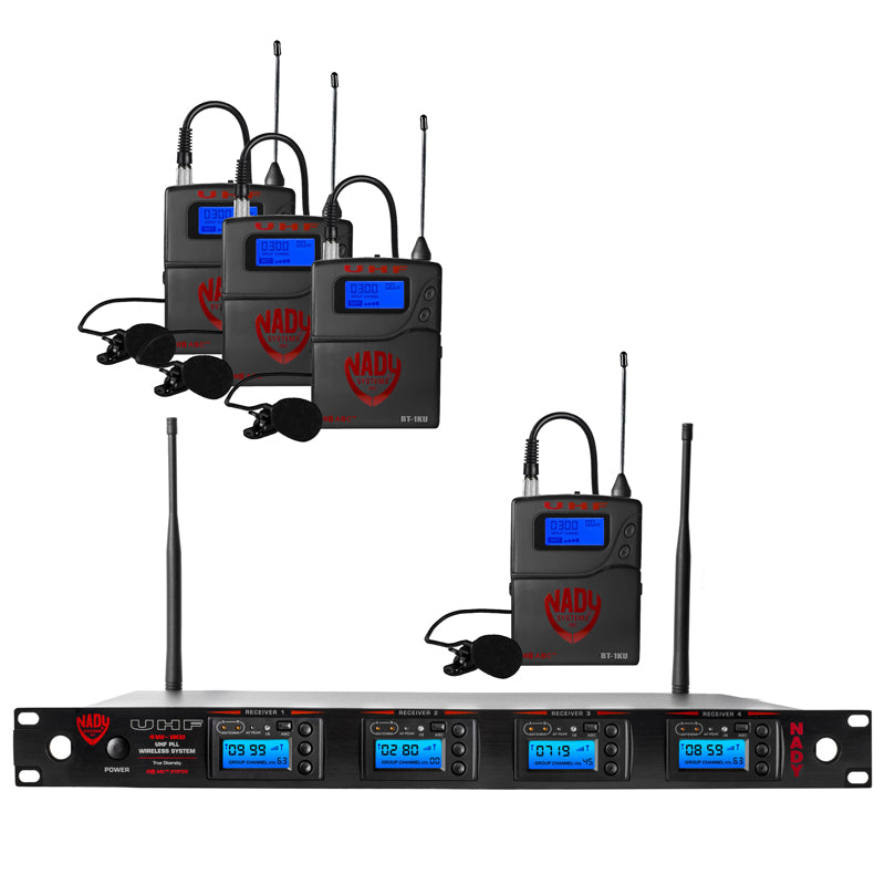 Nady 4W-1KU LT Quad 1000-Channel Professional UHF Wireless System with 4 Lavalier Microphones