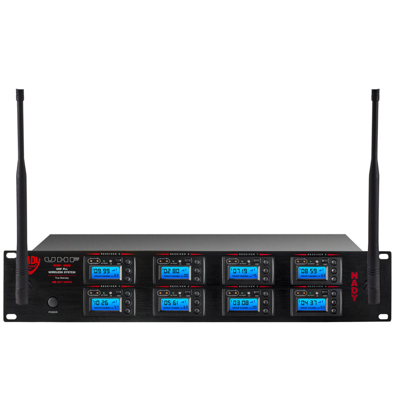 Nady 8W-1KU LT Octo 1000-Channel Professional UHF Wireless System with 4 Lavalier/4 Headset Microphones