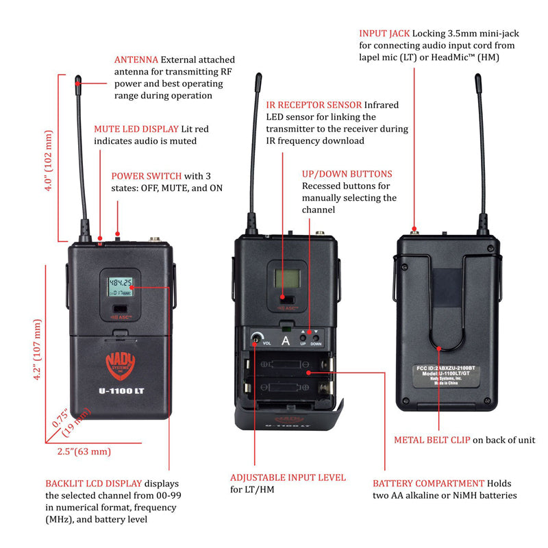 Nady U-1100 HM 100-Channel UHF Wireless Headset Microphone System