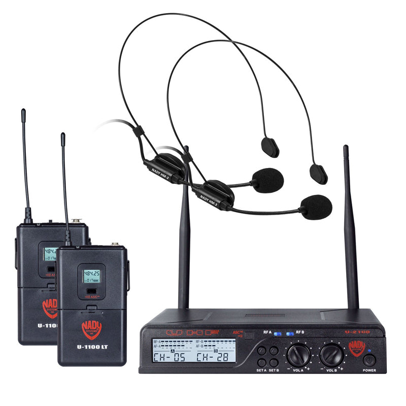 Nady U-2100 Dual HM 200-Channel UHF Wireless Headset Microphone System