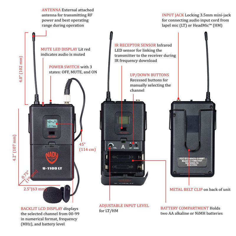 Nady U-2100 Dual LT 200-Channel UHF Wireless Lavalier Microphone System