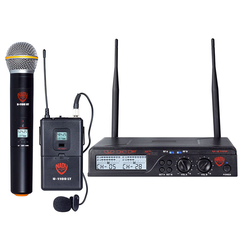 Nady U-2100 Dual Combo HT-LT 200-Channel UHF Wireless Handheld/Lavalier Microphone System
