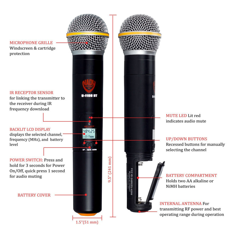 Nady U-2100 Dual Combo HT-LT 200-Channel UHF Wireless Handheld/Lavalier Microphone System