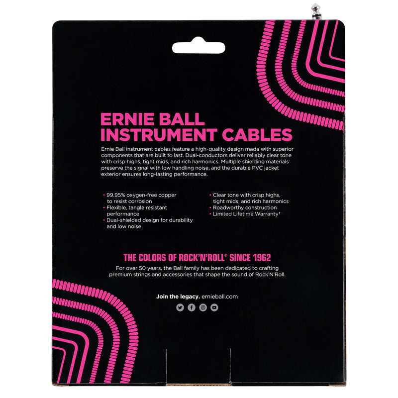 Ernie Ball 30' Coiled Straight-Angle Instrument Cable - White
