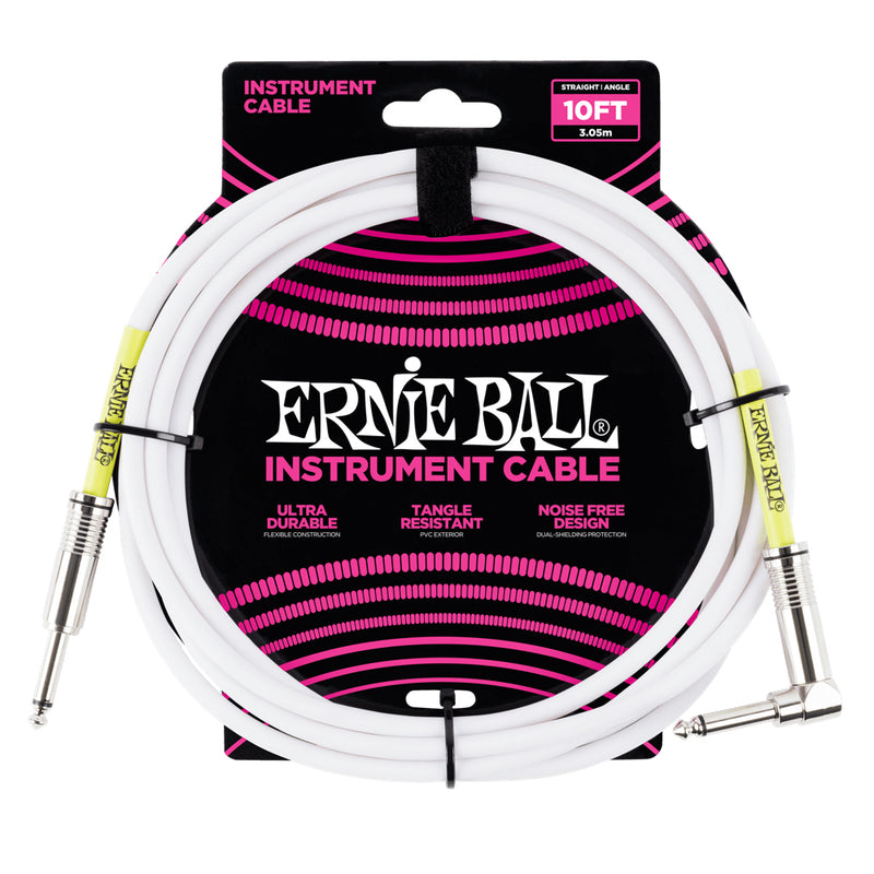 Ernie Ball 10' Straight-Angle Instrument Cable - White