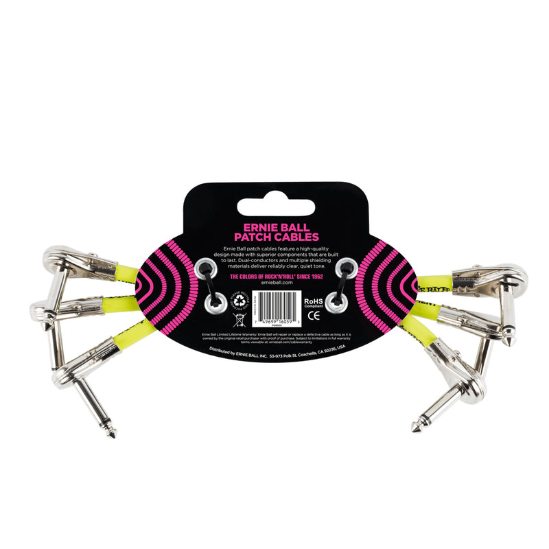 Ernie Ball 6'' Flat Angle-Flat Angle Patch Cable 3-Pack - Black