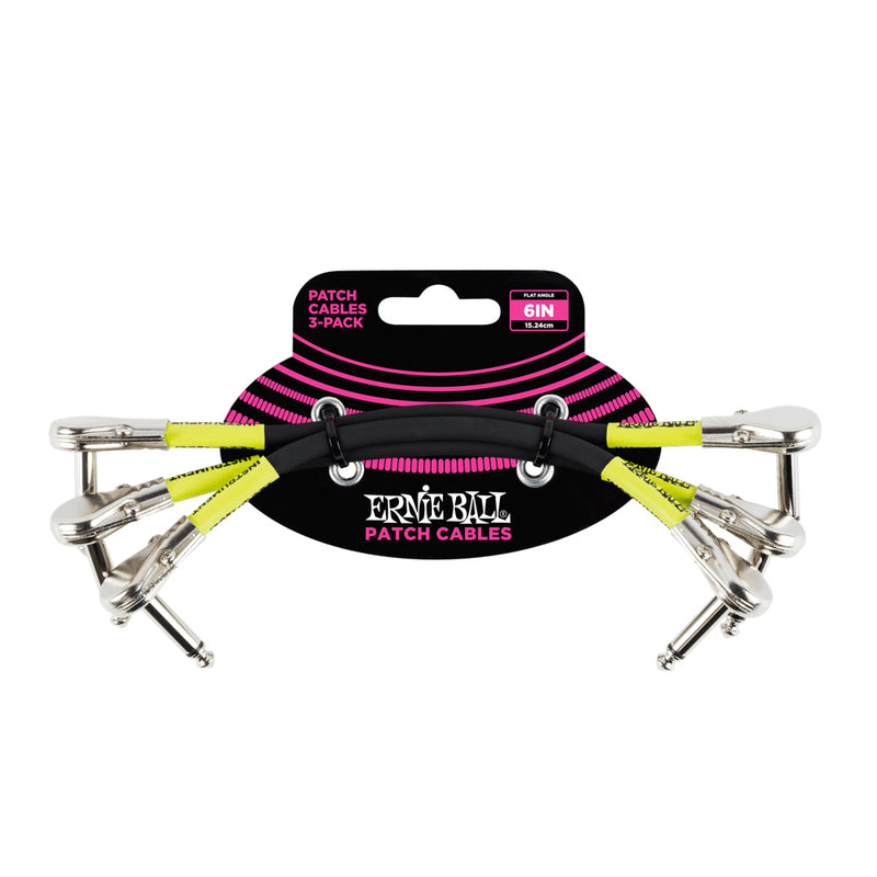 Ernie Ball 6'' Flat Angle-Flat Angle Patch Cable 3-Pack - Black