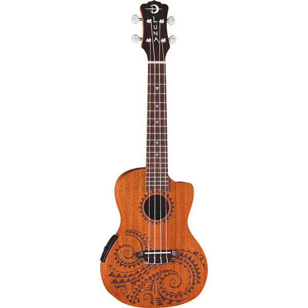 Luna Guitars Ukulele Concert Tattoo Concert w/Preamp