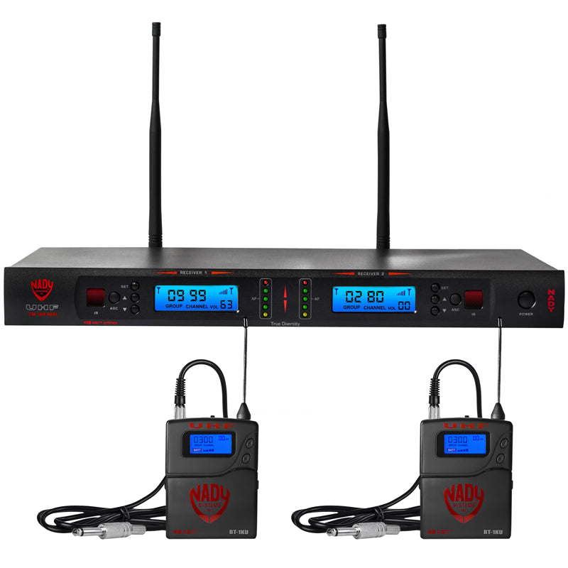 Nady 2W-1KU GT Dual 1000-Channel Professional UHF Wireless System with 2 Guitar/Instrument Bodypacks