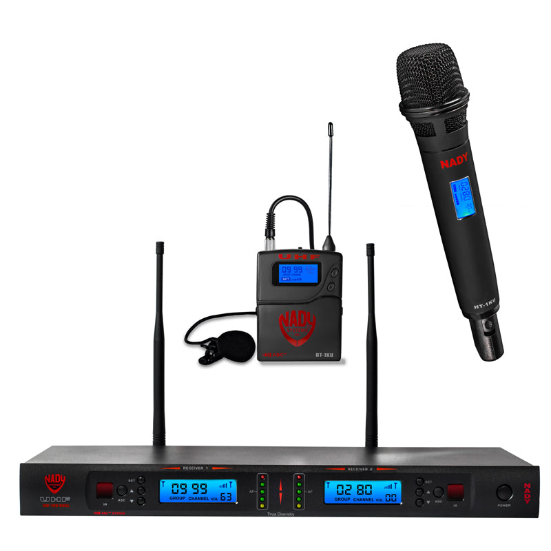 Nady 2W-1KU LT/HT Dual 1000-Channel Professional UHF Wireless Lavalier/Handheld Microphone System