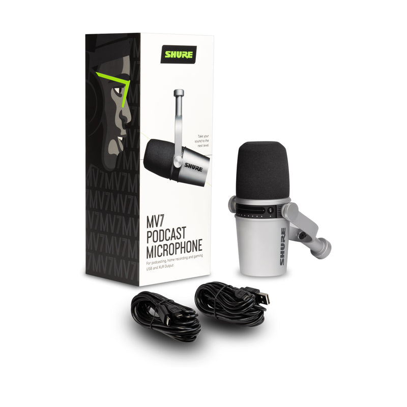Shure MV7 Podcast Microphone for Podcasting w/ USB - Silver